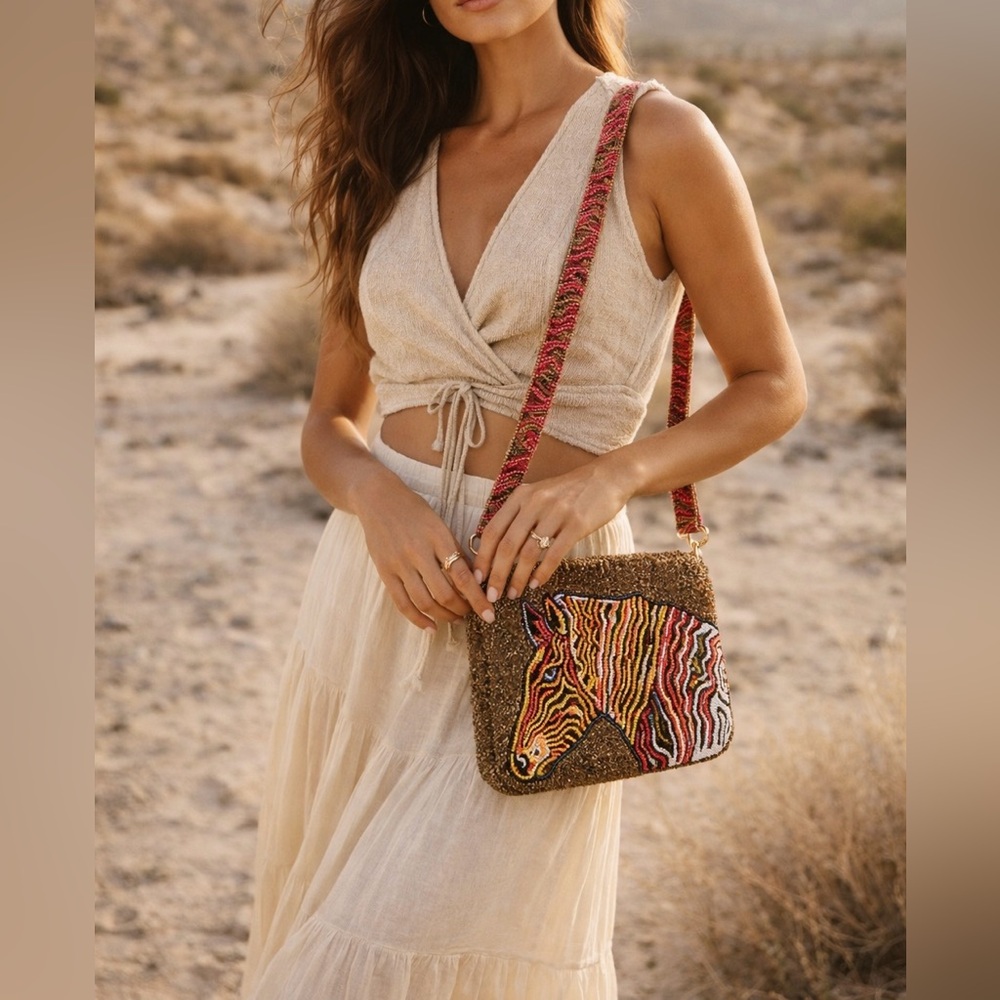 TIANA New York Hand Beaded Zebra Crossbody Bag Statement Designer Purses
